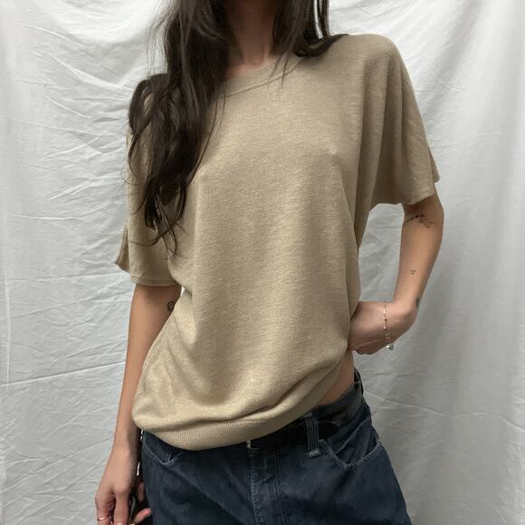 banana republic tan sand minimalist linen knit oversized baggy relaxed tee shirt - Picture 2 of 7